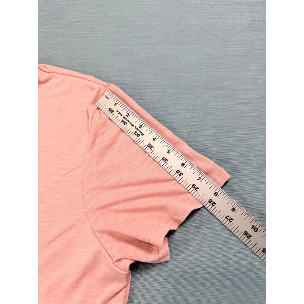 Womens Peach V-Neck Short Sleeve Slub Knit T-Shirt Size Large Casual Tee - Picture 3 of 7
